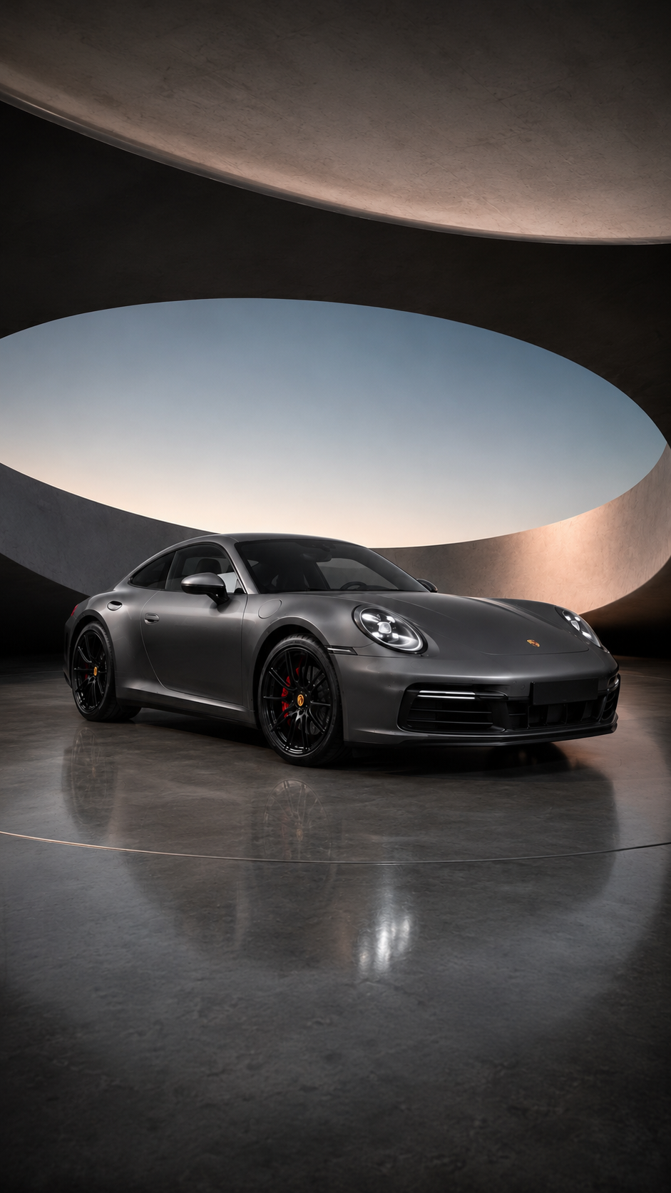 Porsche 911 Carrera S in a sculptural concrete rotunda